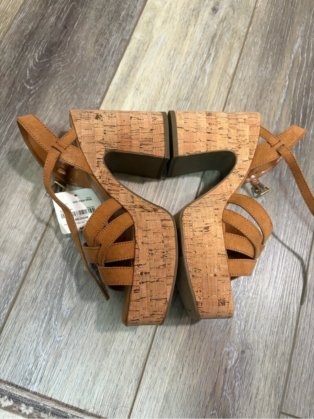 a.n.a Tan Cork Wedge Sandals with Ankle Tie